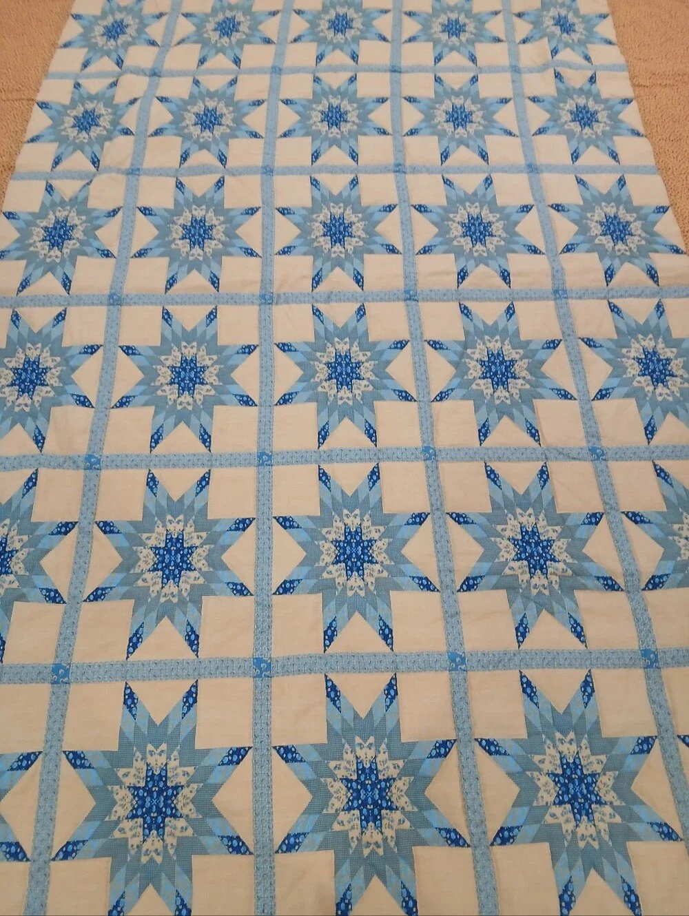 Handmade Star Patchwork Quilt in Yellow and Blue